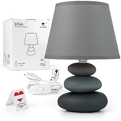 Lamparas De Mesita De Noche Gris Lámpara para mesita de noche Lina, 3 piedras, (color gris claro mate)