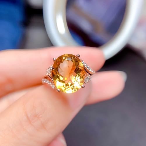 925 Sterling Silver Ladies Plate Princess Cut Cubic Zirconia Citrine Ring Fashion Citrine Gold Plated Gemstone Ring Open Adjustable Ring Engagement Wedding Ring CZC7264