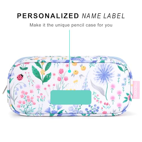Image of mibasies Girls Pencil Case for Kids, Multi-Slot Pencil Pouch, Floral Sky Blue