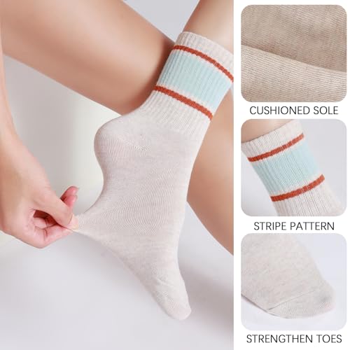 Image of Women's Premium Moisture Transferring Crew Socks, Suitable for Casual Sports, Soft and Comfortable(3P Pink+3p Beige)