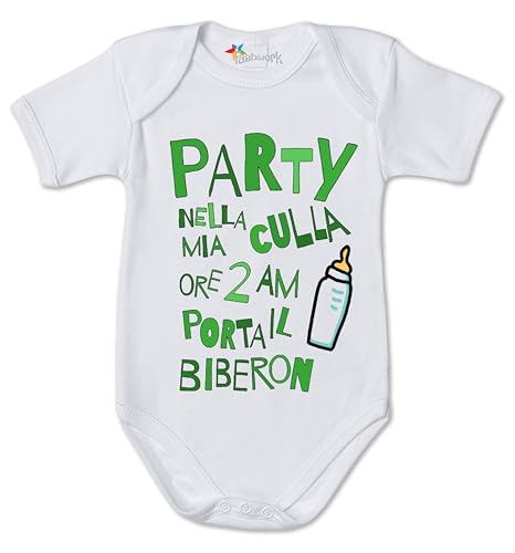 fashwork Body Neonato Party nella mia culla ore 2 AM porta il biberon - body simpatico e divertente - pagliaccetto in cotone - idea regalo