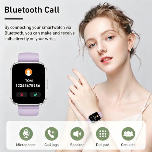 Image of Smart Watch for Men Women, 1.95 inch Touchscreen Fitness Tracker with Bluetooth Calling, Fitness Watch with 110+ Sports Modes /Heart Rate /Sleep Monitor, IP68 Waterproof Smartwatch for Android iOS, Purple