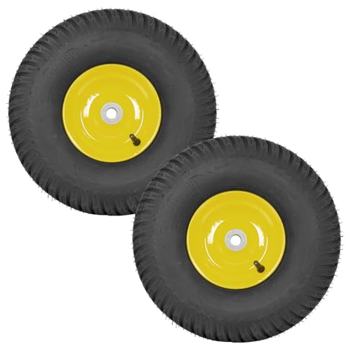 2 PCS 15x6.00-6 Ensemble de pneu et roue sans chambre à air, pneu avant de tondeuse à gazon de remplacement compatible avec les tondeuses autoportantes John Deere...
