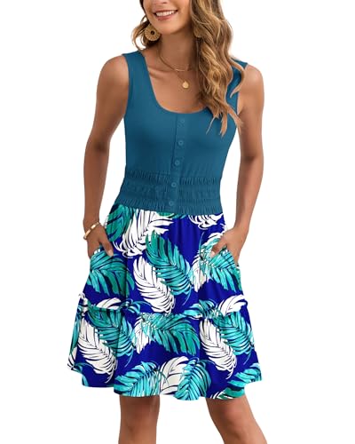 Image of AUSELILY Women Summer Dress Sleeveless Tank Button Down Dresses | Tank button down dress, Empire waist smocked, Casual beach vacation summer dresses with pockets
