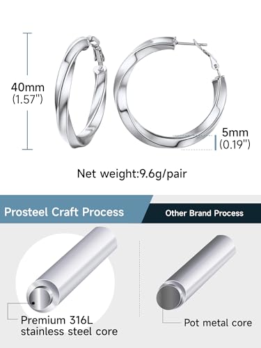 Image of Stainless Steel Chunky Hoop Earrings For Women, Minimalist and Chic, Black /Gold Plated, Round Hoops Earrings Hypoallergenic, Size: 30mm /40mm /60mm /80mm, Come with Box