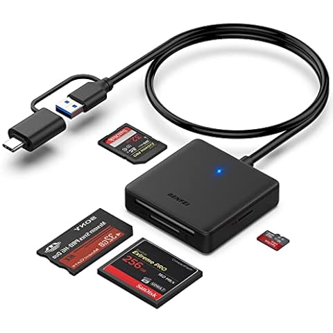 Memory Card Reader, BENFEI 4in1 USB USB-C to SD Micro SD MS CF Card Reader Adapter Cover