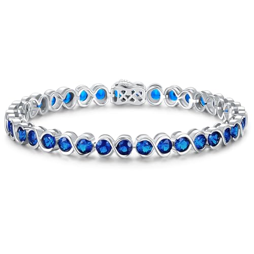 ETERMBOL September Birthstone Bracelets for Women Sterling Silver 7 Inch Infinity Sapphire Tennis Bracelets Wedding Anniversary Birthday Jewelry Gifts for Women Wife Girlfriend Mom Her