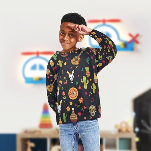 JUNZAN Cinco De Mayo Mexico Cartoon Skull Kids Boys Hoodie Sweatshirt Long Sleeve Outerwear for Kids Party 4T4