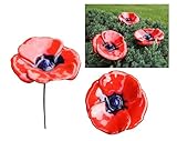 Midene Gartenstecker Keramik Handgefertigt - Gartendeko für Draußen Wetterfest - Garten Deko Keramik - Blume Gartenfiguren & Gartenstatuen - Mohn