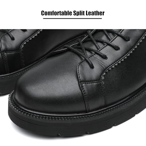 Zeberfi Men's Platform Black Leather Fleece-Lined Chukka Boots Fashion Winter Warm Lace Up Round Toe High Top Casual Sneakers Comfort Waterproof Non-slip Formal Business Work Ankle Boots3