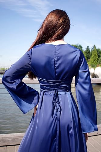 Modest Satin Maxi Dress for Women Long Sleeve Floor Length Evening Gown Hijab Friendly A-Line Empire Waist4