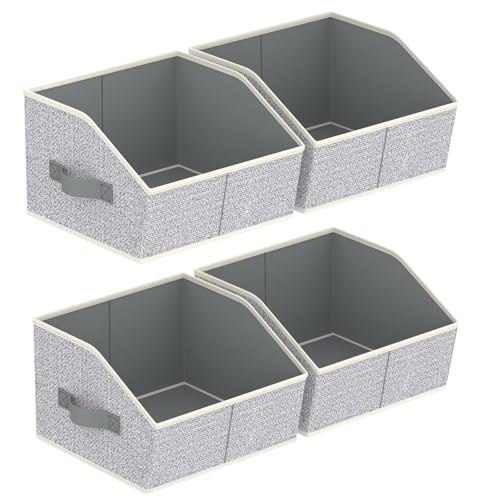 Image of Homsorout Storage Bins for Shelves - Small Trapezoid Closet Shelf Organizer, Fabric Organization Bins with Handles, Storage Baskets for Clothes, Towel, Purse, 4 Pack, Light Gray