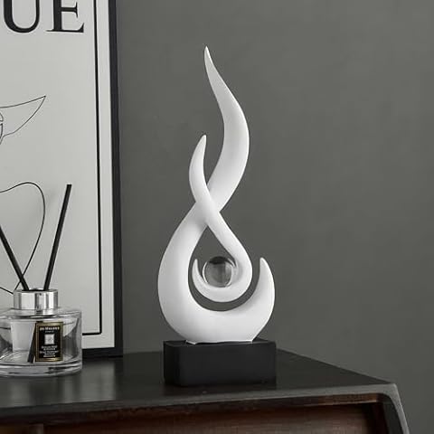FJS White Decor Modern Flame Statue Home Decorations for Living Room, 11.8" H Shelf Decor Accents, Abstract Art Resin Sculpture for Dining Room Office Coffee Table Centerpiece Cover