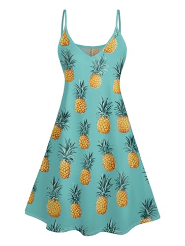 Image of DRESSFO Matchable Couples' Outfit Tropical Leaf Pineapple Print Button-up Shirt Or Strappy Dress