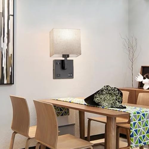 Lámpara de pared de tela E27 recargable moderna para interior 6