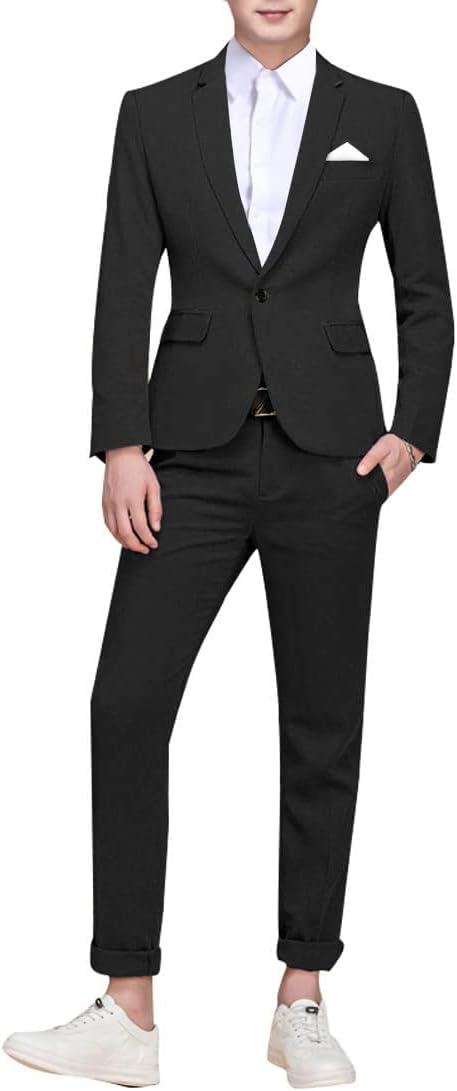 Cloudstyle Men's Suit Single-Breasted One Button Center Vent 2 Pieces Slim Fit Formal Suits - Image 2