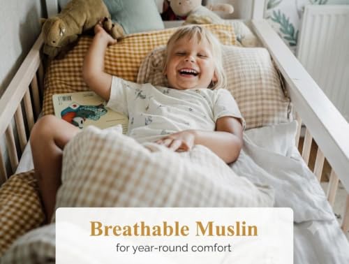 Image of TISU Toddler Crib Duvet Cover Sized 47 x 59 inch Gingham Patterned Soft Muslin Double Gauze Bedding Boy Girl Nursery Kids Sheet Bedsheets (Beige Gingham /Toddler)
