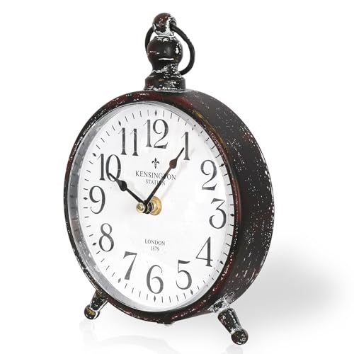 BITALYE Vintage Metal Desk Clock,Retro Desk and Shelf Clock,Antique Black