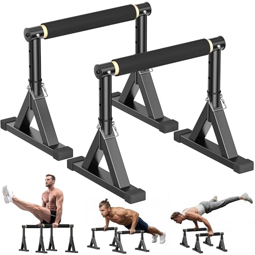 10-14 Wooden Parallel Bar and Dip Bar with Adjustable Height and Non-Slip Handles Rock-Free Fitness Equipment for Handstands L-Sits Gymnastics and Strength Training for Home Gym 600lbs Capacity