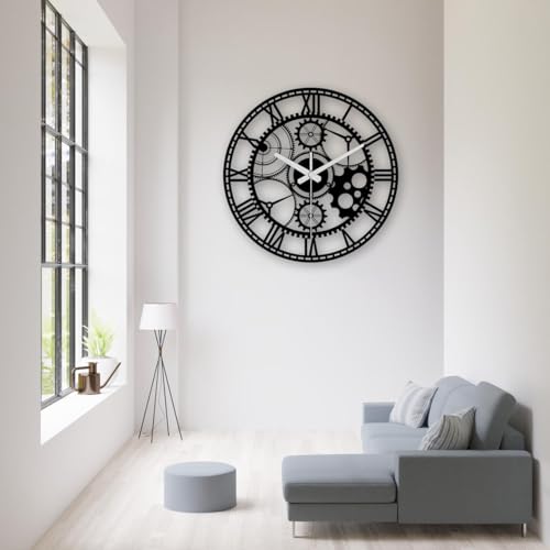 Image of Wall Clock Stylish Metal Analog Wall Clock for Living Room, Bedroom, Office, Kitchen, Home and Hall | Antique Fancy Big Size Modern Wall Watch (Black(DA-205), 60 CM)