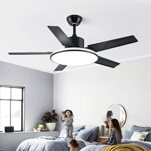 QAZXDRFG Ventilador de Techo Industrial de Hierro con Luces, 42/52 Pulgadas, Perfil bajo, luz Negra con Control Remoto, 5 aspas, 3 Colores, Regulable, 6 velocidades, Motor silencioso, para dormitori
