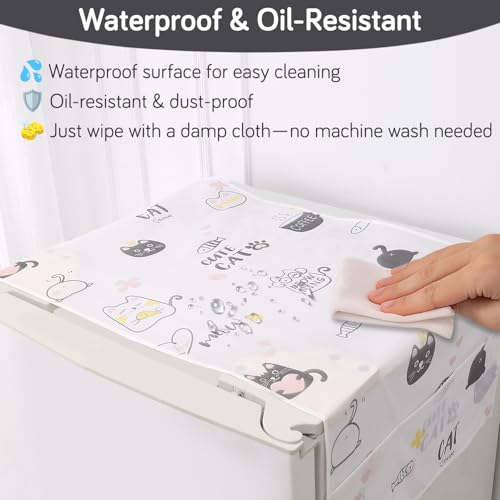 Image of HOKIPO Small Fridge Cover Top | For Smaller Single Door and Smaller Double Door Refrigerator - Waterproof, Printed with 6 Side Pockets, Size Small 130x55 cm,Playful Cats (AR-5875-D6)