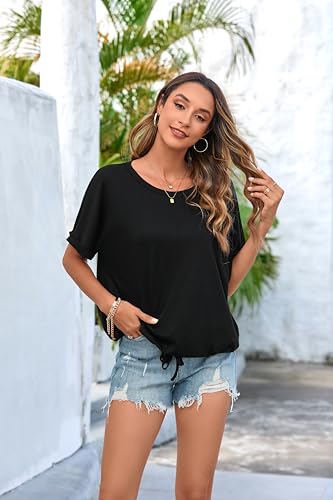 ENMAIN Womens Casual Crewneck T-Shirts Rolled Short Sleeve Basic Tee Shirts Elastic Hem Summer Tops2