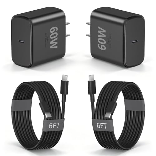 Image of 60W Type C Charger, 2Pack Super Fast Type C Android Phone Charger USBC 6FT