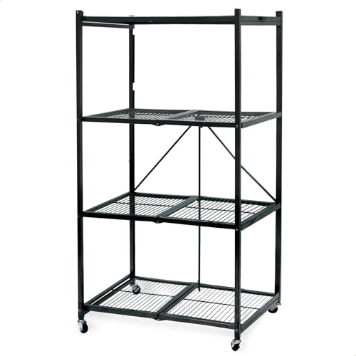 Image of Origami 2-Pack R5 Series Foldable 4-Tier Steel Storage Rack, Pewter - Heavy-Duty Metal Shelving Unit w / Removable Wheels for Laundry Room or Garage - Rolling Organizer for Home, Office & Warehouse
