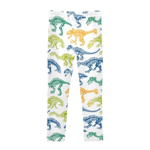 Wusikd Dinosaurs Skeletons Girls' Leggings Toddler Doodles Blue Green Orange Yellow Kids Yoga Pants Dance Active Tights 4T2