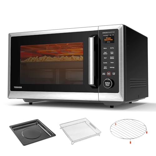 TOSHIBA OptiChef Air Fryer Combo Countertop Microwave Oven with 2.4-Inch Color Screen, Origin Inverter Technology, Smart Sensor, Compatible with Alexa, 1100W, 1.3 Cu.Ft, Silver ML2-STC13SAIT