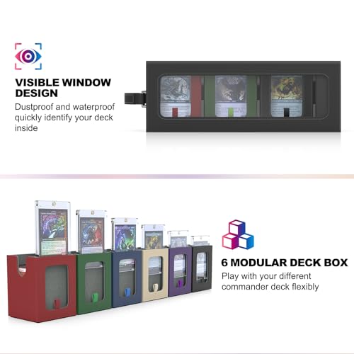 Image of UAONO MTG Deck Box, 6-Deck Modular Commander Deck Box with Extra Dice Set | Hold 600+ Double-sleeved Cards, Modular Deck Box with 35PT Magnetic Card Holder for Magic the Gathering Multicolor Limited