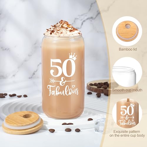 50th Birthday Gifts for Her, 50 Year Old Fabulous Gifts for Women, Unique 50th Happy Birthday Ideas with Canvas Tote Bag Glass Cup Candle, Perfect for Mom Sister Friend Wife Daughter Coworker4