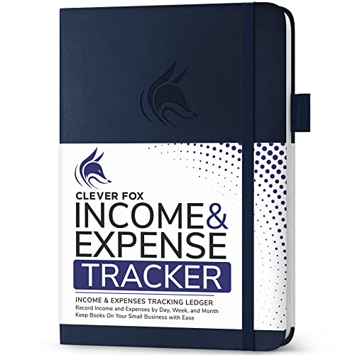Clever Fox Income & Expense Tracker – Accounting & Bookkeeping Ledger Book for Small Business – 1-Year Record Notebook, A5 (Dark Blue)