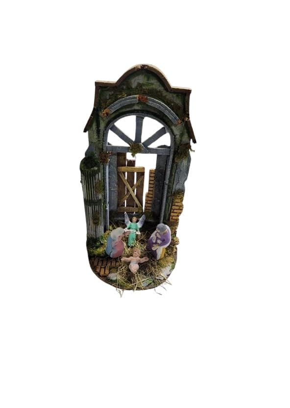 Mini-Tempel Krippe Durchmesser 20 cm Höhe 40 cm Holz und Kork mit oder ohne Geburt 4 Schäfte 10 cm Terrakotta, geeignet für Glasglocke