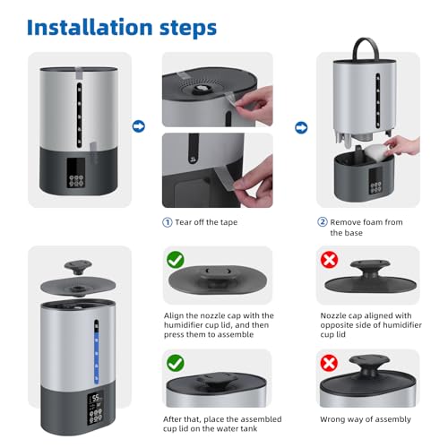 5L Humidifiers for Bedroom and Plants, Ultrasonic Cool Mist Humidifier for Baby home Mist Top Fill Desk Humidifier Essential Oil Diffuser, Quiet Humidifiers with Adjustable Mist,360°Nozzle-Gray