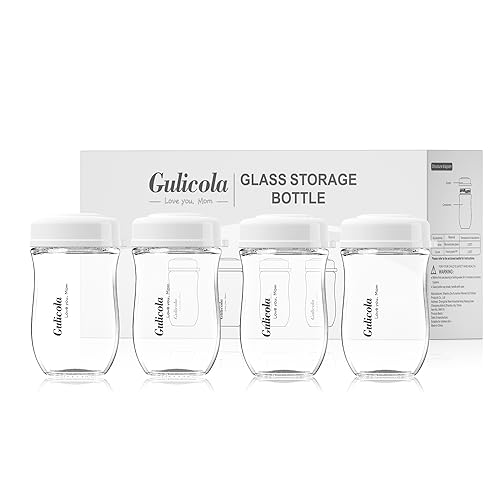 Image of Gulicola Glass Breastmilk Storage Bottles, Wide Neck Breastmilk Collection Bottles, 5 oz, 4 Pack - White