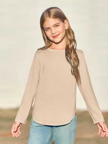 Image of Haloumoning Girls Long Sleeve T Shirts Kids Crewneck Tops 5-14 Years