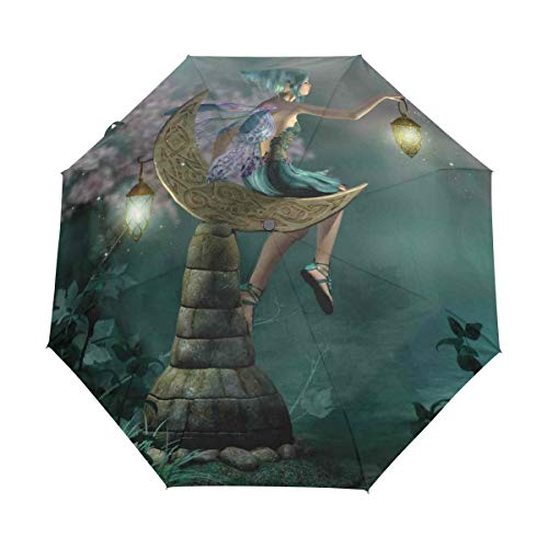 Preisvergleich Produktbild SUHETI Regenschirm TaschenschirmFantasie Little Pixie Lantern PrintAuf Zu Automatikwindsicherstabil