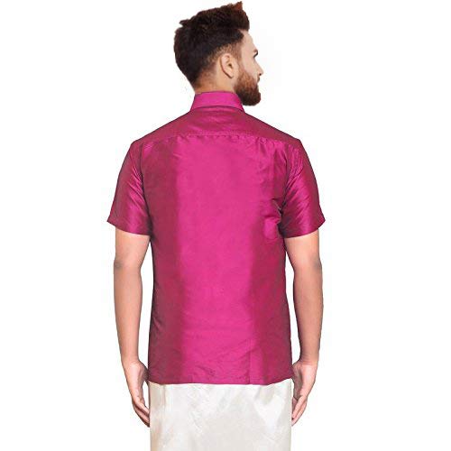 Image of SJS-Men's Half Sleeve Solid Art Silk Shirt