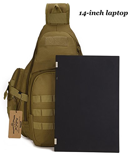 Arcenciel Tactical Sling Pack Military Molle Chest Crossbody Shoulder Bags Motorcycle Bicycle Assault Range Diaper Day Backpack With Patch (Coyote Brown) #TOP4