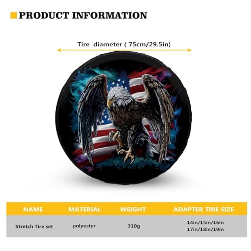 Image of Pensura Spare Tire Cover Wheel Tire Cover Dust-Proof Universal Bald Eagle US Flag Print Wheel Tires Covers Universal Fit for Trailers SUV Truck Camper Travel 14-19Inch
