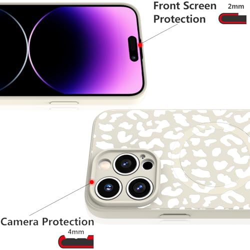 image for OOK Magnetic for iPhone 14 Pro Case, Silicone White Leopard Cute Patte