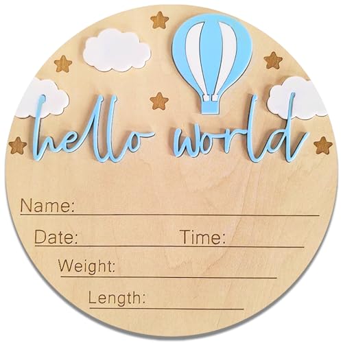 Hello World Newborn Sign - 5.9” Round Wooden Baby Announcement
