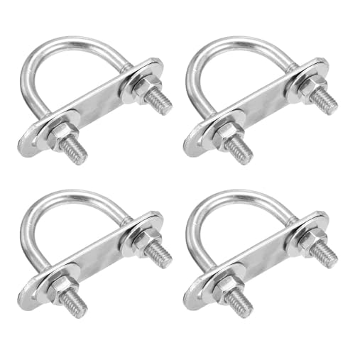 Image of DTGN M6x27x47mm U Bolts Round Kit - 4Set - 304 Stainless Steel U-Bolt Kit with Nuts, Washers, Frame Plate - Good for Pipe, Trailer, Automotive, Leaf Spring Fastener