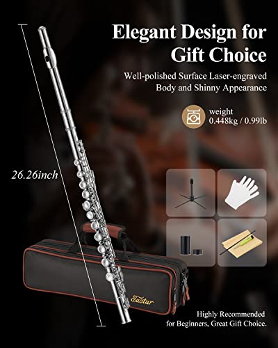 Image of Eastar 16-Key Closed Hole C Flute Kids Beginner, Nickel Full Kit, EFL-1