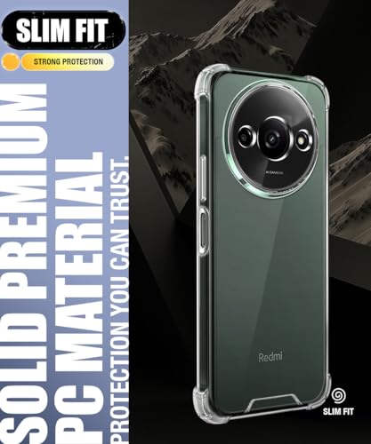 Image of WOW IMAGINE Ultra-Hybrid Crystal Clear Back Case for Redmi A3 2024 | Redmi A3X | Poco C61 | Shockproof Design | Camera Protection Bump | Hard Clear Mobile Back Cover with Cushioned Edges - Transparent