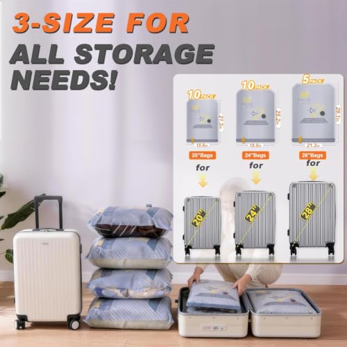 Image of 25-Pack Vacuum Bags for Travel with Wireless Rechargeable Pump, Carry-on Size Compression Packing Bags for Luggage & Suitcase, Space Saver for Clothes & Clothing, 25 Combo Travel Size, Fast 3S Vacuum