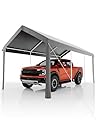 ElfinAura 10x20ft Heavy Duty Carport with PE Fabric and Galvanized Steel Frame,Portable Garage with Roll-Up Doors and 4 Windows,Car Canopy with All-Season Tarp for Car, Truck, Boat.