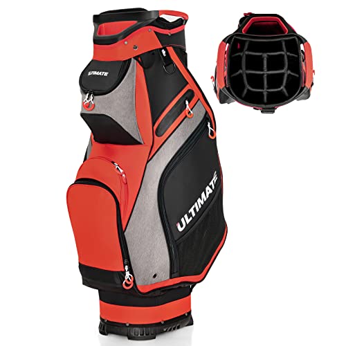 COSTWAY Bolsa Golf con 14 Palos, Bolsa de Carro de Golf Ligera y Portátil, 7 Bolsillos con Cremallera, Capucha para Lluvia, Cart Bag, Soporte para Paraguas, Unisex Adulto (Rojo)